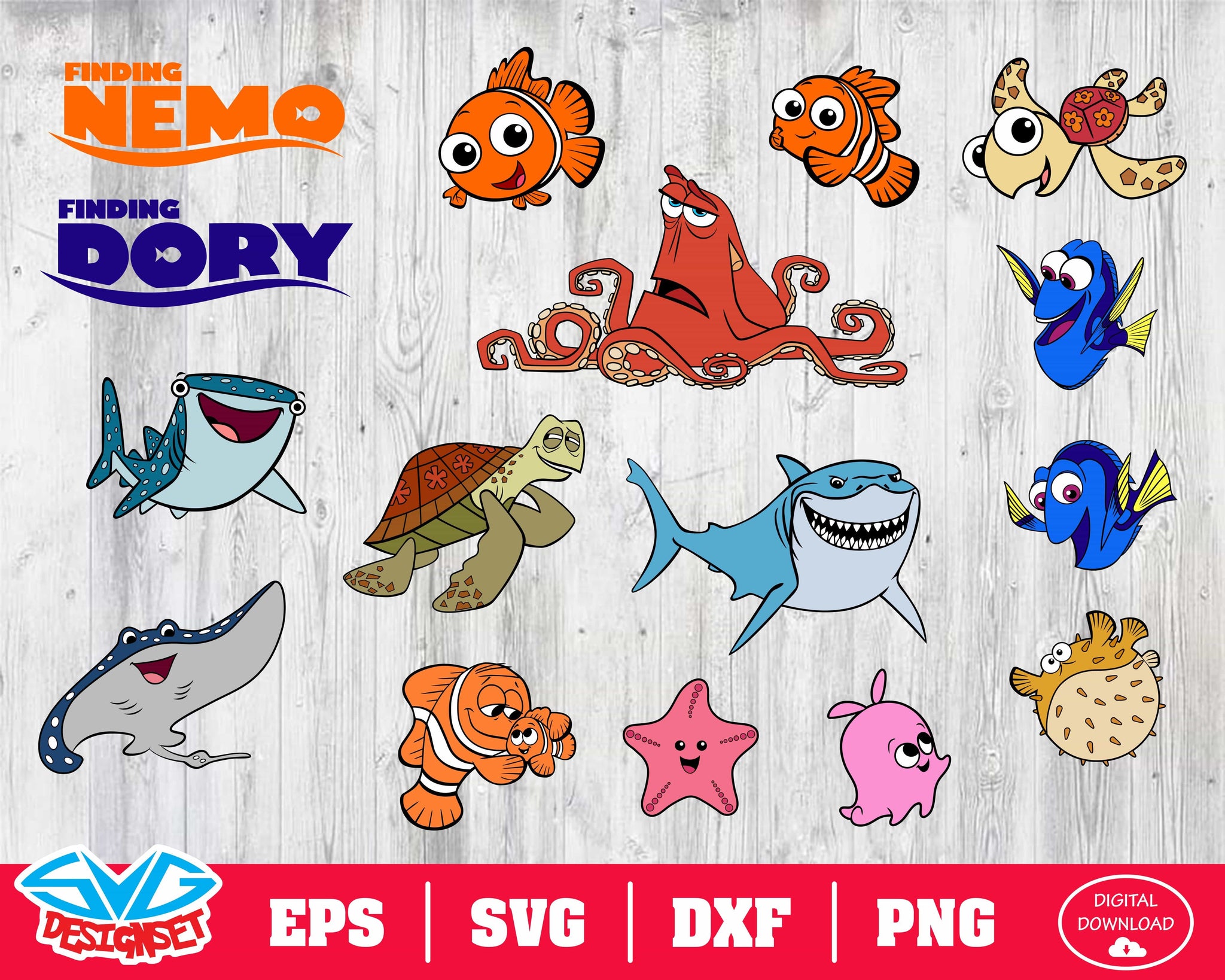 Nemo and Dory Svg, Dxf, Eps, Png, Clipart, Silhouette and Cutfiles #1 - SVGDesignSets