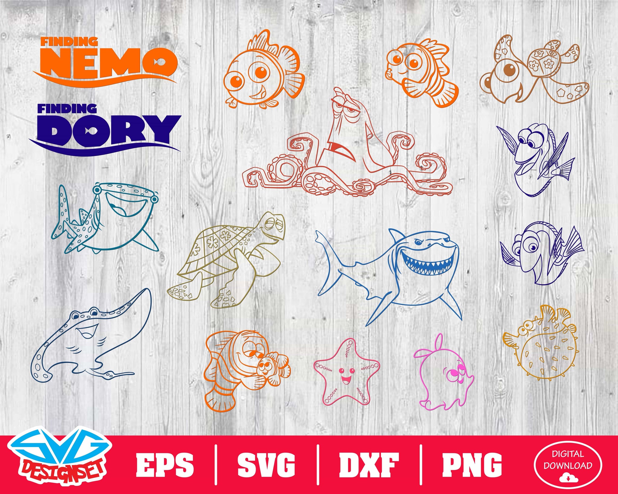 Nemo and Dory Svg, Dxf, Eps, Png, Clipart, Silhouette and Cutfiles #3 - SVGDesignSets