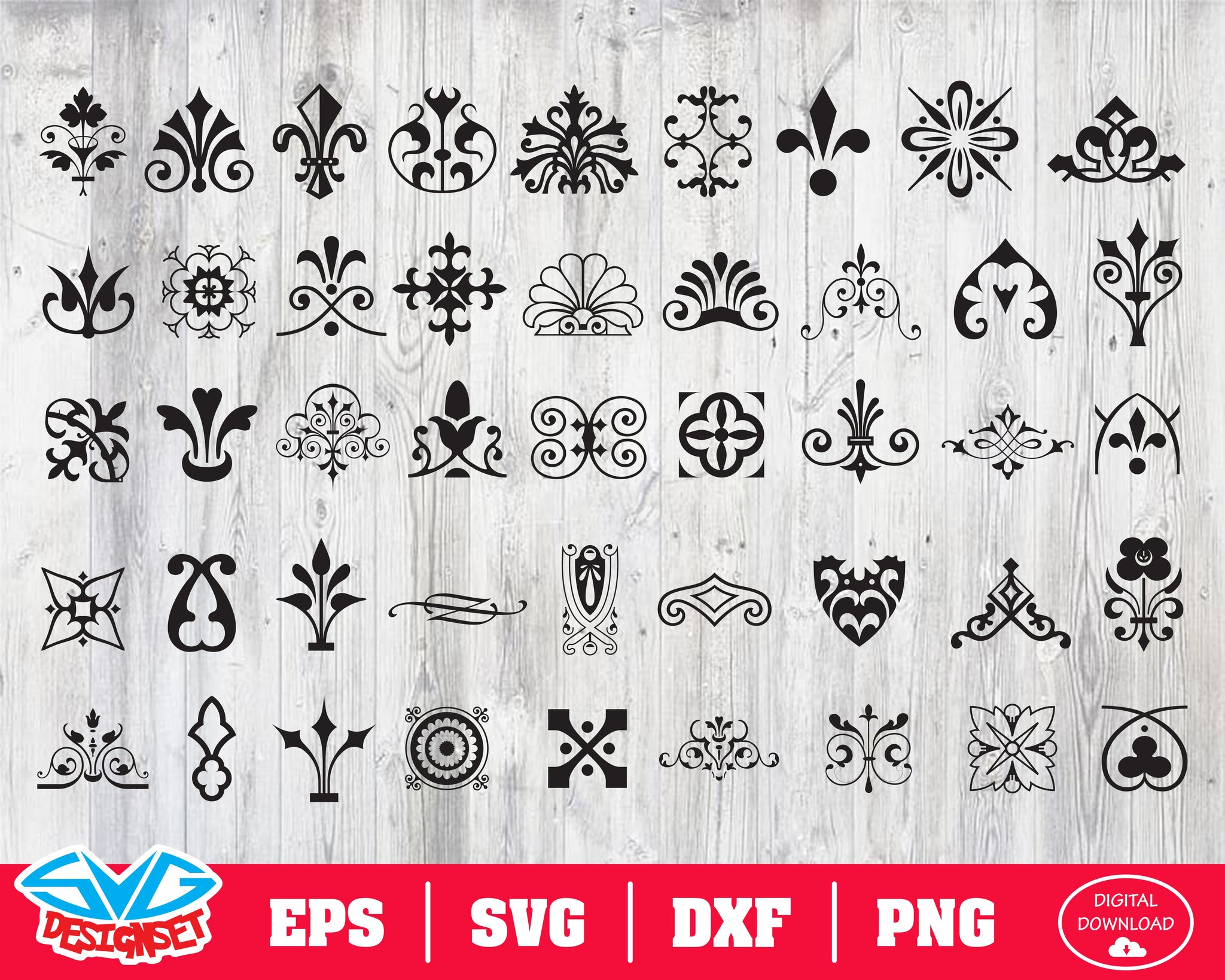 Ornamental elements Svg, Dxf, Eps, Png, Clipart, Silhouette and Cutfiles #2 - SVGDesignSets