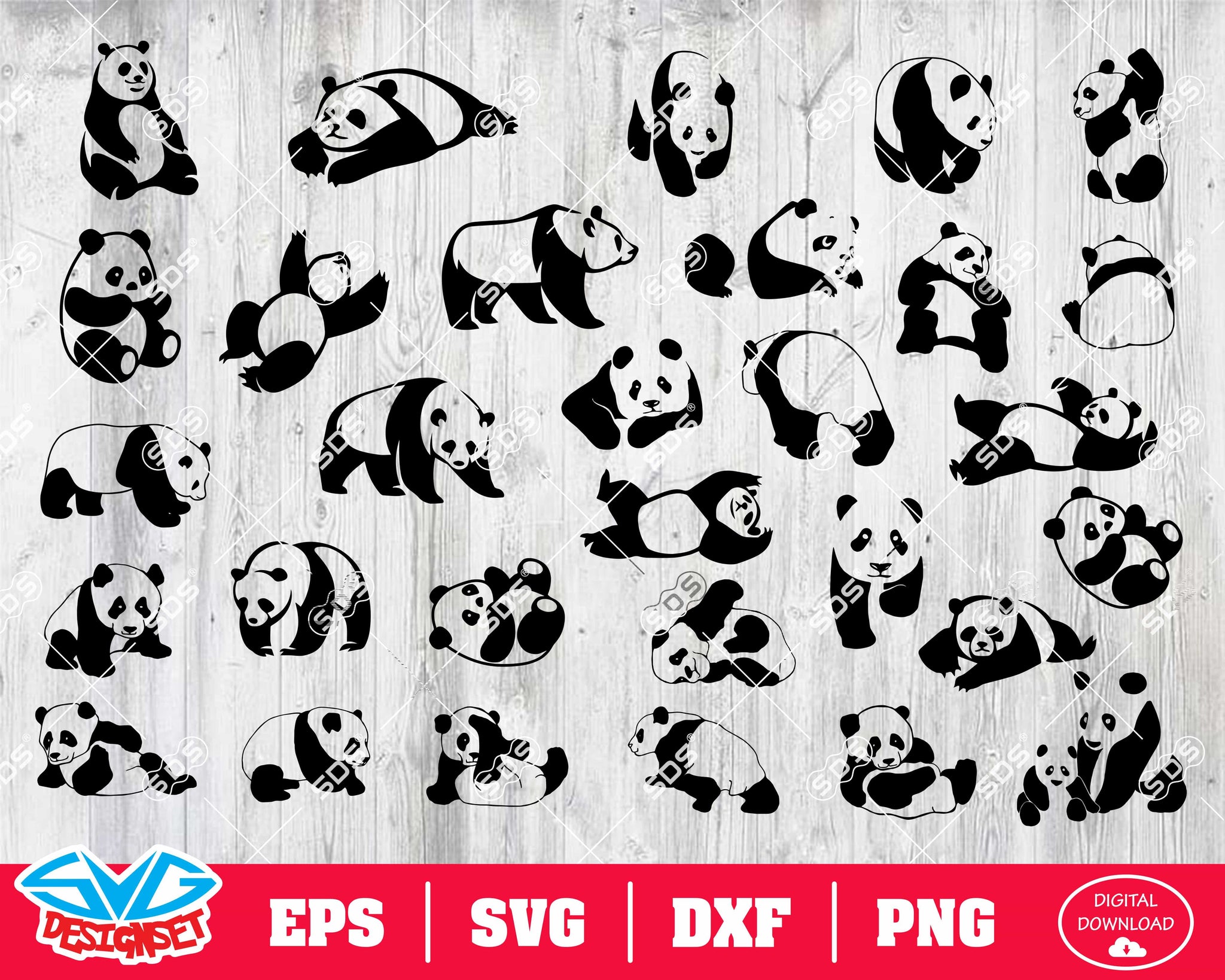 Panda Svg, Dxf, Eps, Png, Clipart, Silhouette and Cutfiles - SVGDesignSets