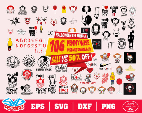 Pennywise Big Bundle Svg, Dxf, Eps, Png, Clipart, Silhouette and Cutfiles - SVGDesignSets