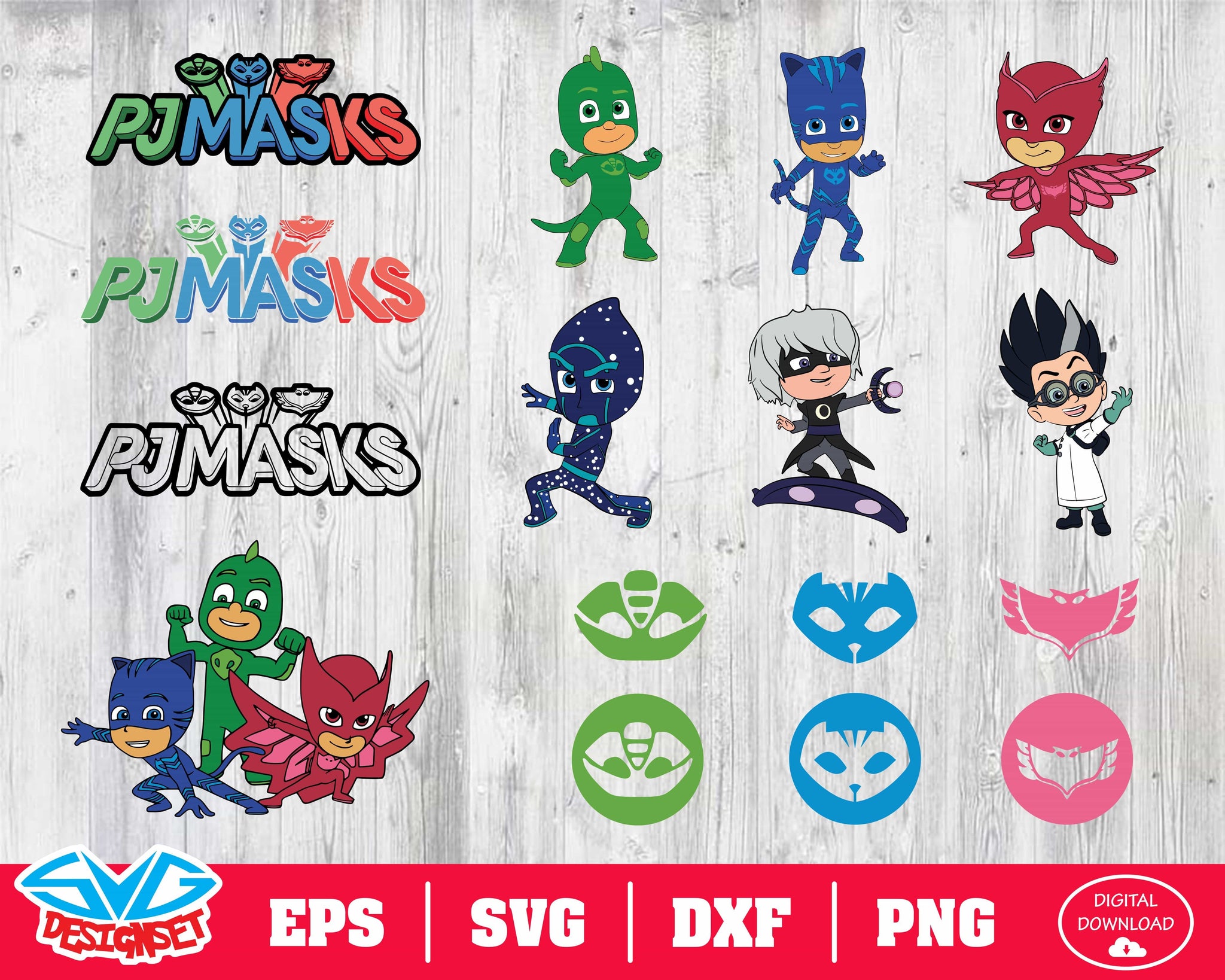 Pj masks Svg, Dxf, Eps, Png, Clipart, Silhouette and Cutfiles #1 - SVGDesignSets