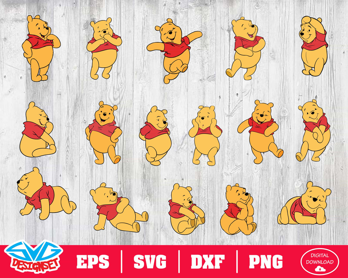 Pooh bear Svg, Dxf, Eps, Png, Clipart, Silhouette and Cutfiles