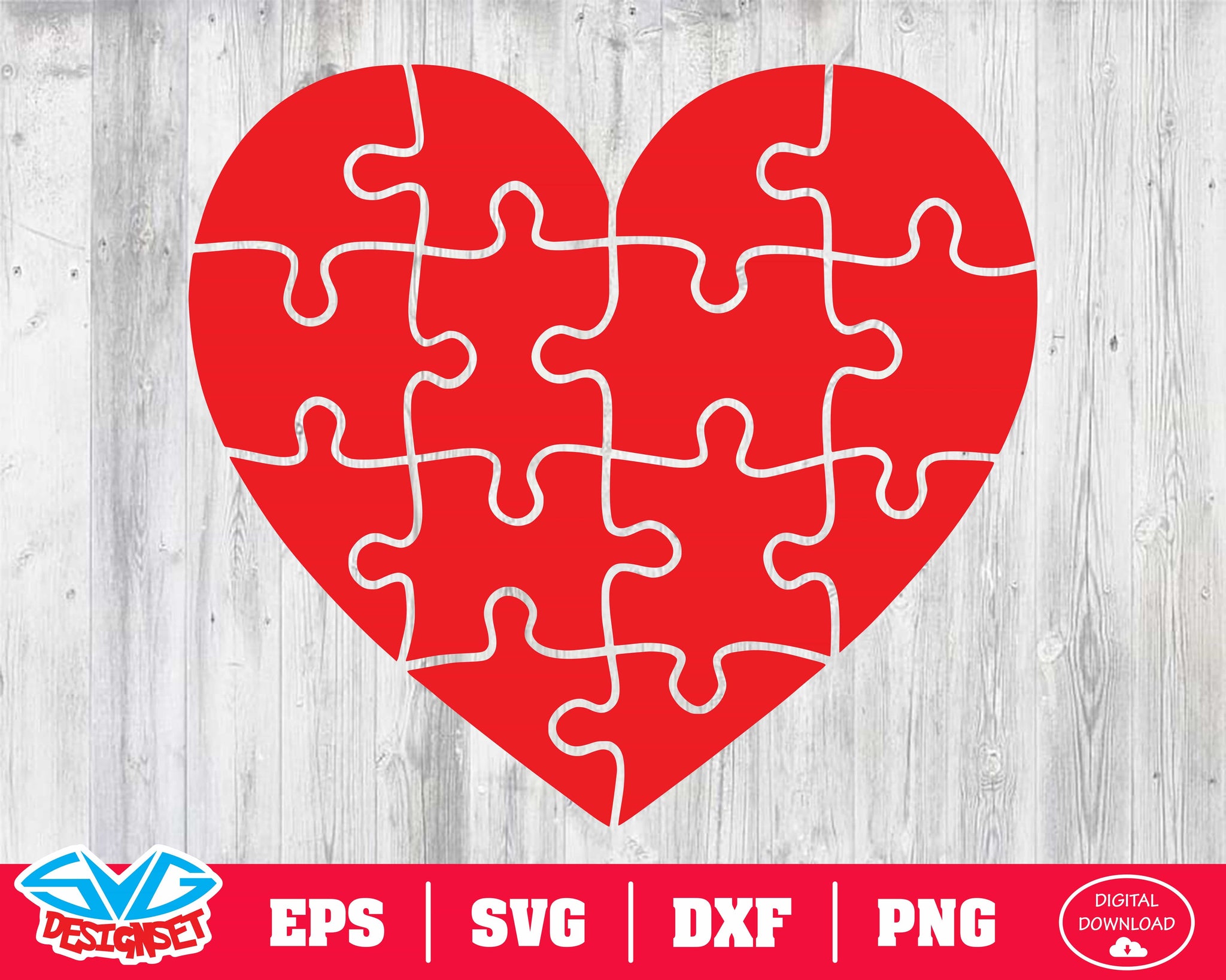 Puzzle heart Svg, Dxf, Eps, Png, Clipart, Silhouette and Cutfiles #2 - SVGDesignSets