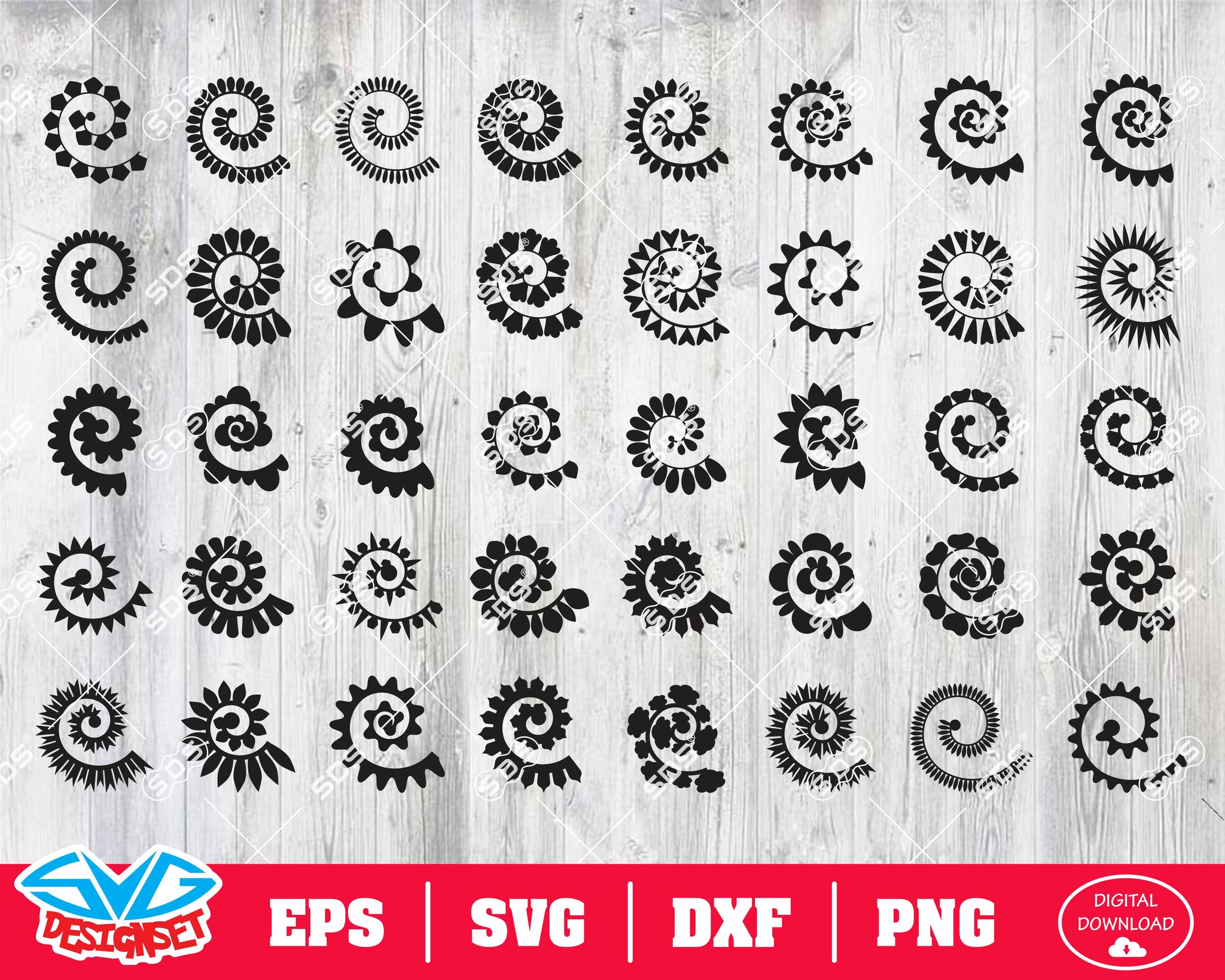 Rolled flowers Svg, Dxf, Eps, Png, Clipart, Silhouette and Cutfiles #1 - SVGDesignSets