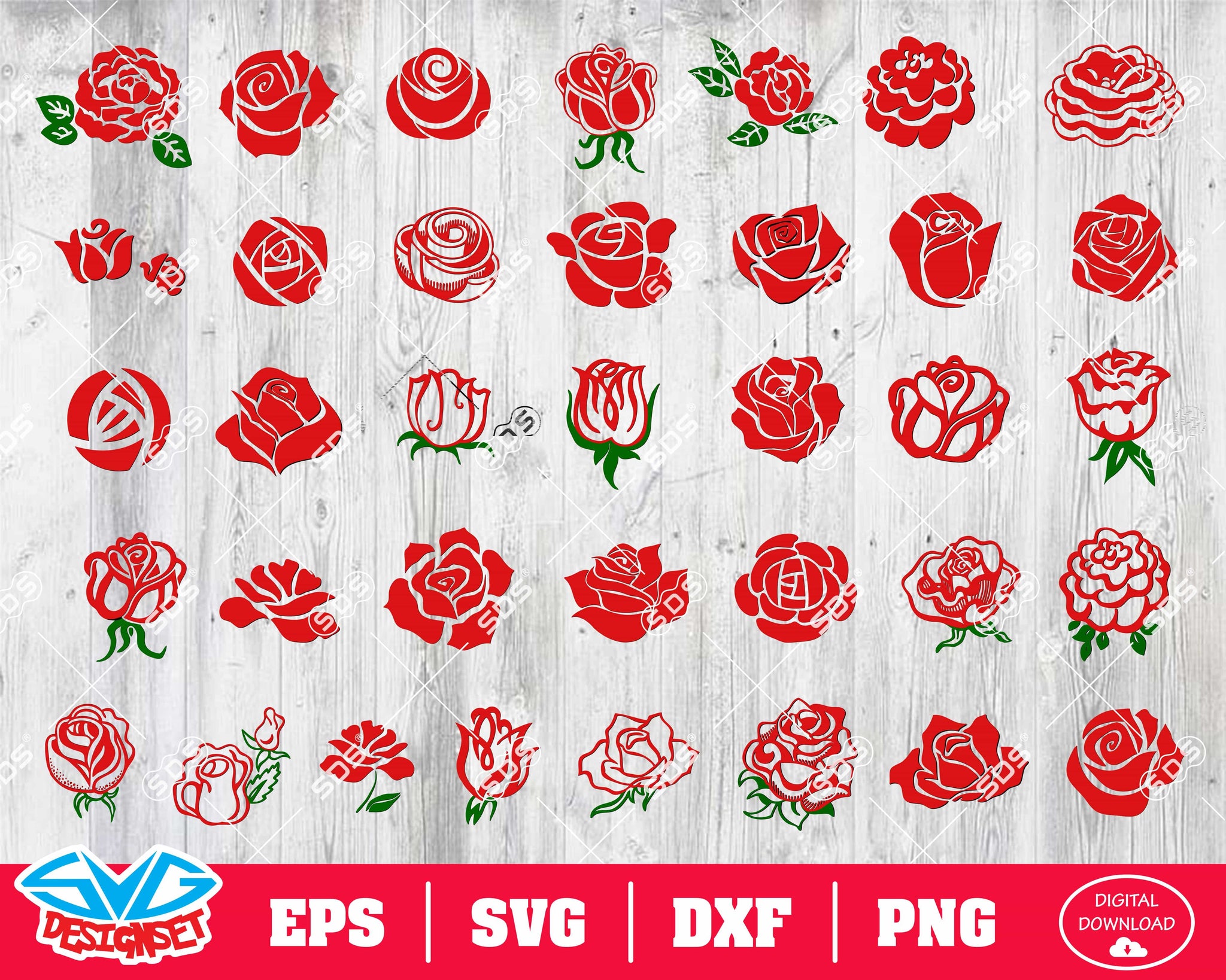 Rose Svg, Dxf, Eps, Png, Clipart, Silhouette and Cutfiles #2 - SVGDesignSets