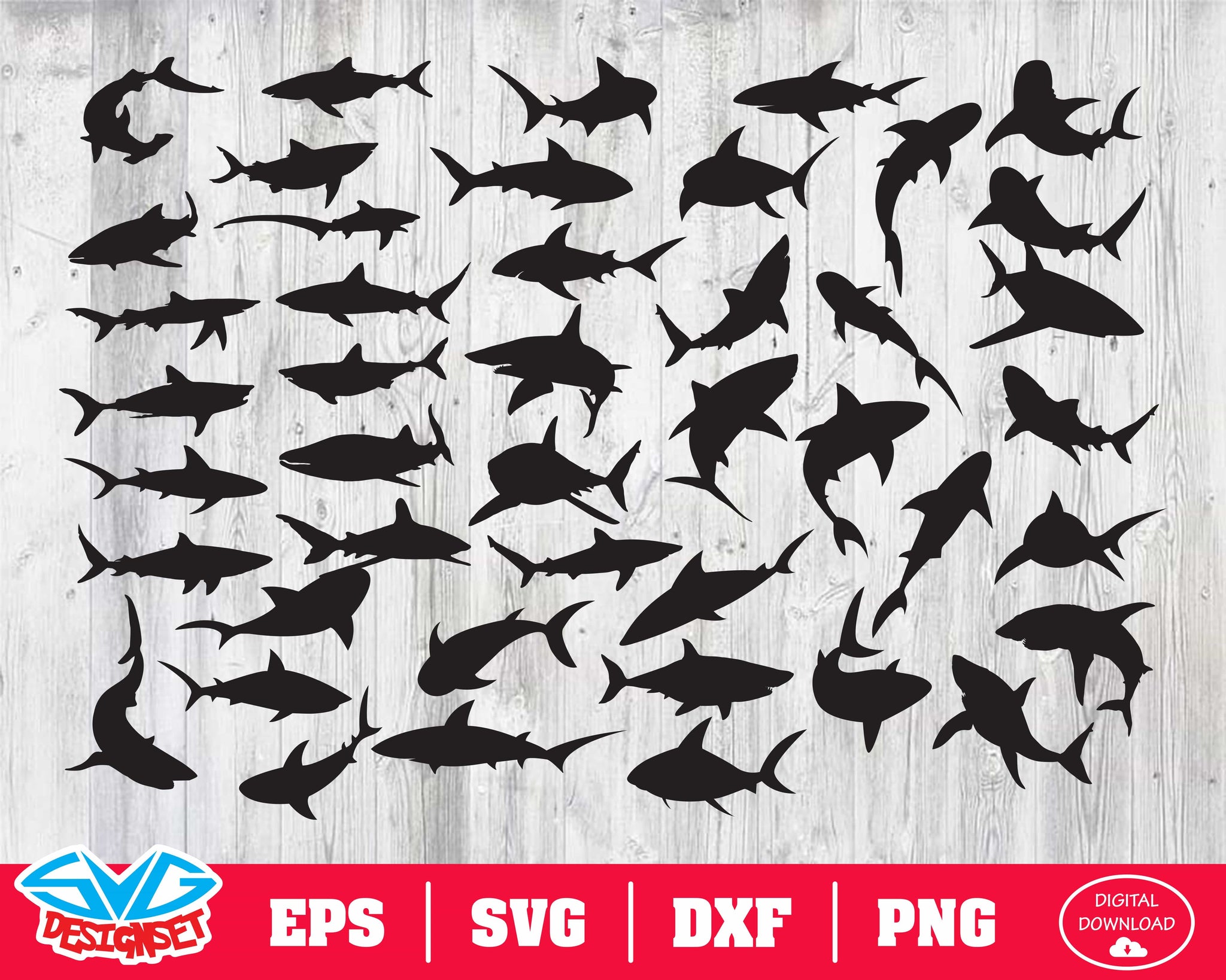 Shark Svg, Dxf, Eps, Png, Clipart, Silhouette and Cutfiles - SVGDesignSets