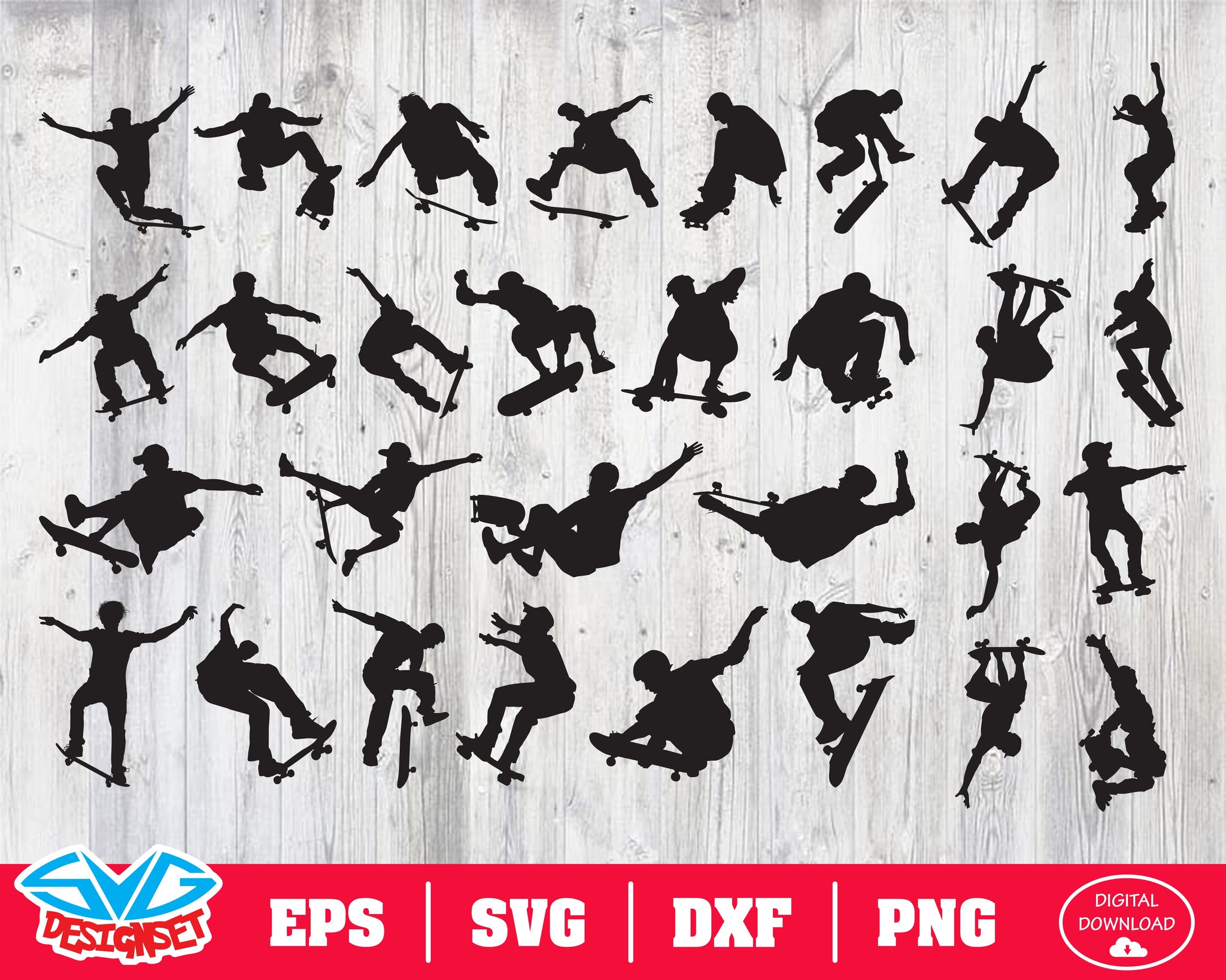 Skateboarder Svg, Dxf, Eps, Png, Clipart, Silhouette and Cutfiles - SVGDesignSets