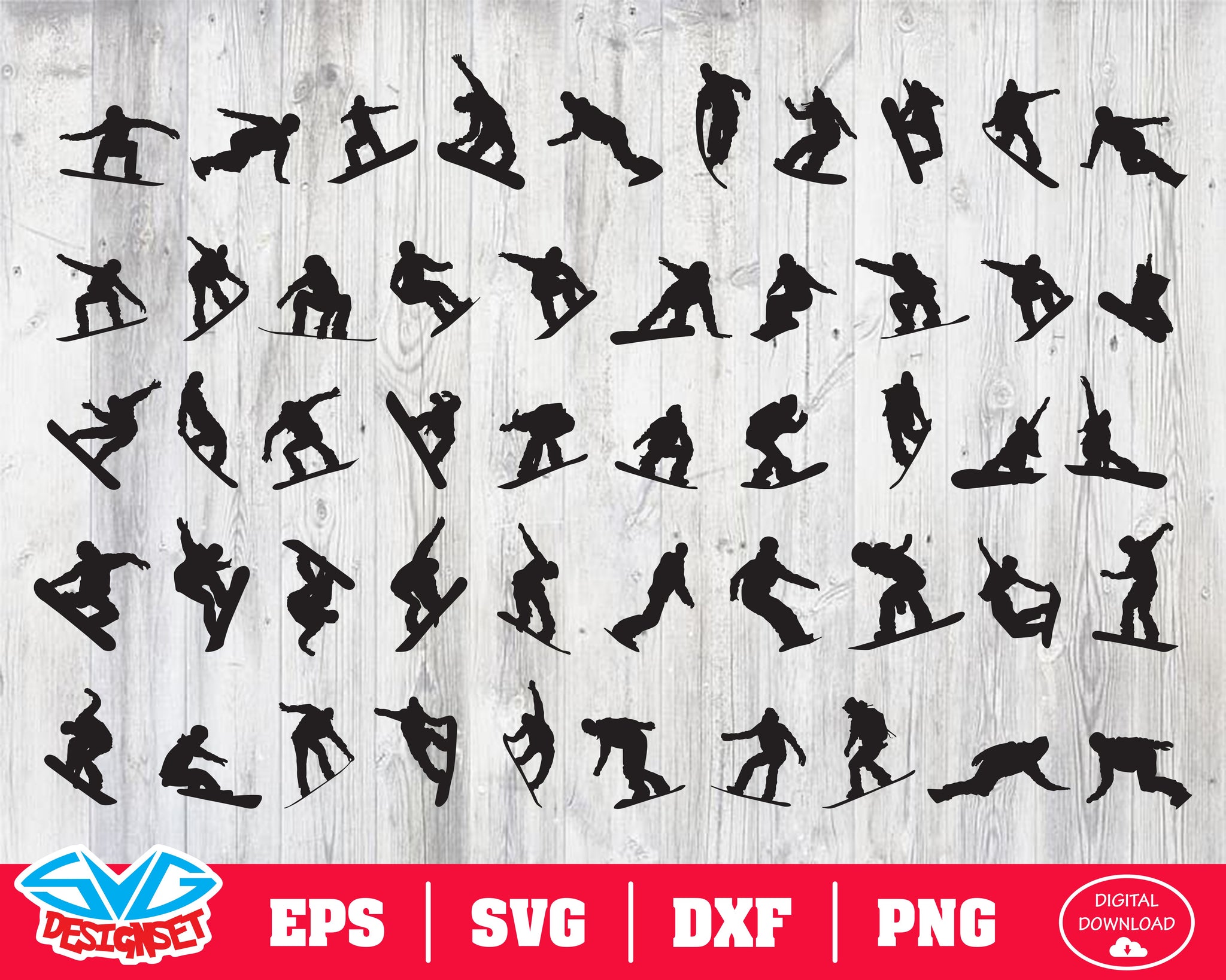 Snowboarder Svg, Dxf, Eps, Png, Clipart, Silhouette and Cutfiles - SVGDesignSets