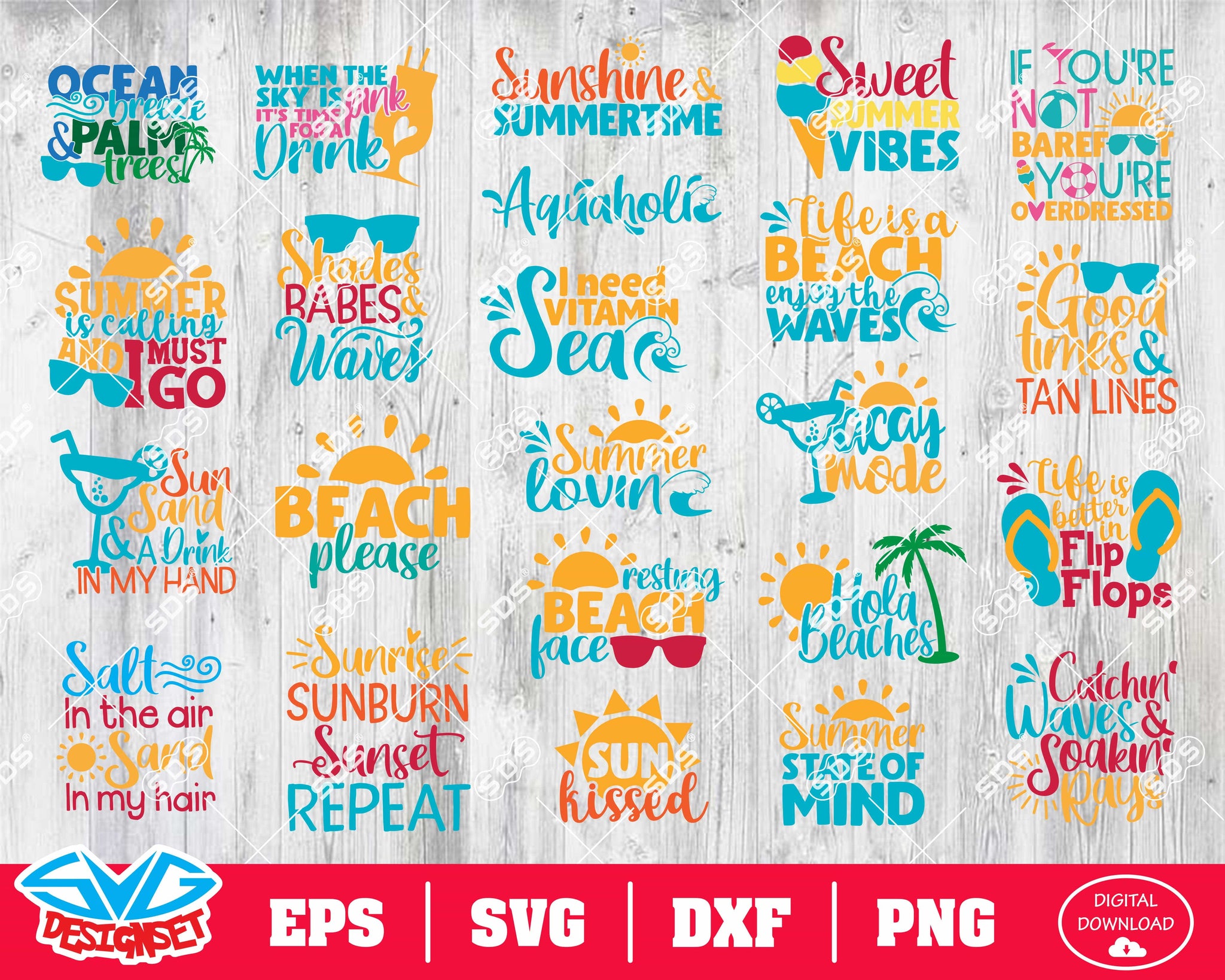 Summertime Quotes Bundle Svg, Dxf, Eps, Png, Clipart, Silhouette and Cutfiles - SVGDesignSets