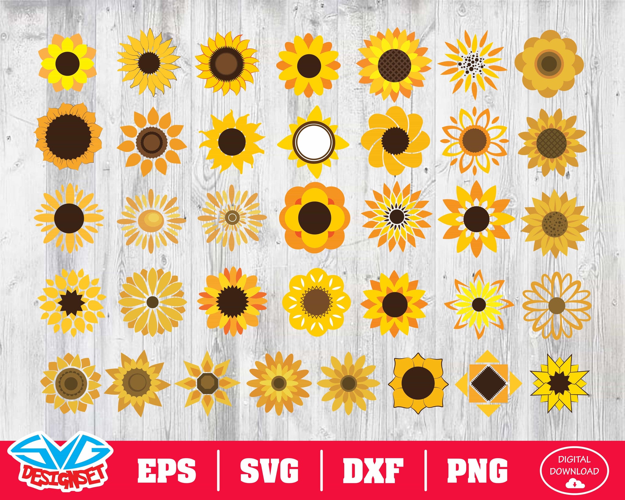Sunflower Svg, Dxf, Eps, Png, Clipart, Silhouette and Cutfiles - SVGDesignSets