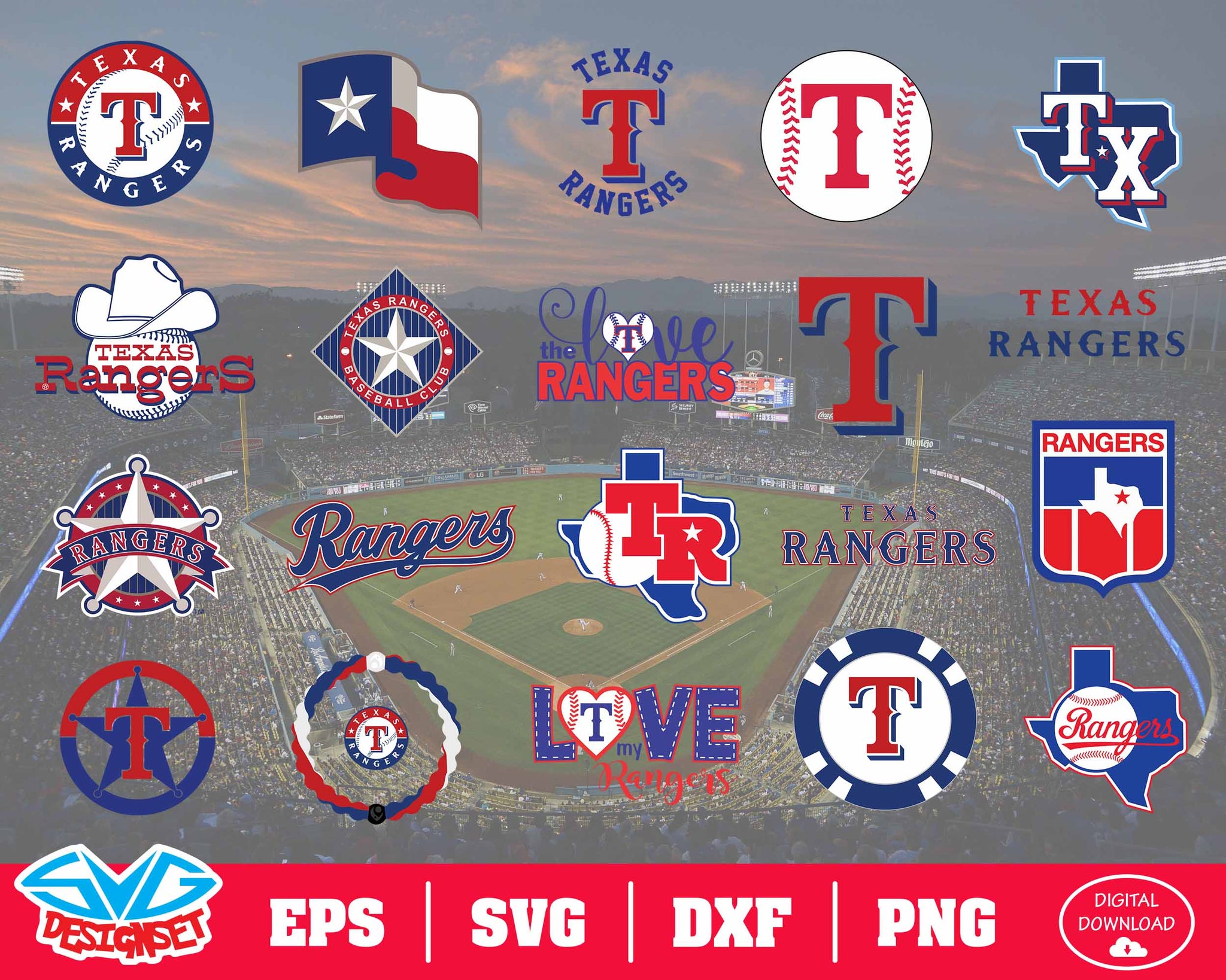 Texas Rangers MLB Svg Cut Files Baseball Clipart Bundle