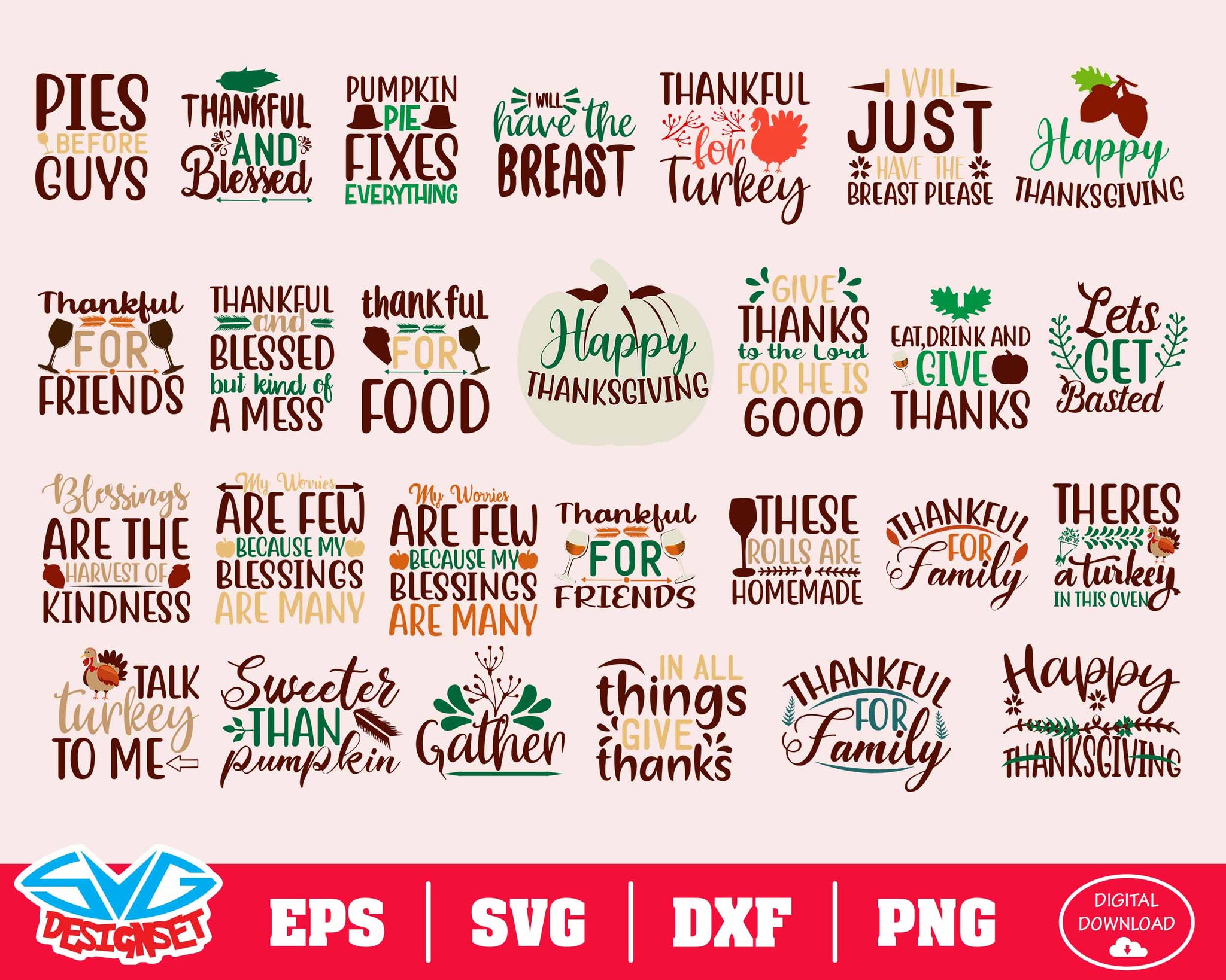 Thanksgiving Svg, Dxf, Eps, Png, Clipart, Silhouette and Cutfiles #1 - SVGDesignSets