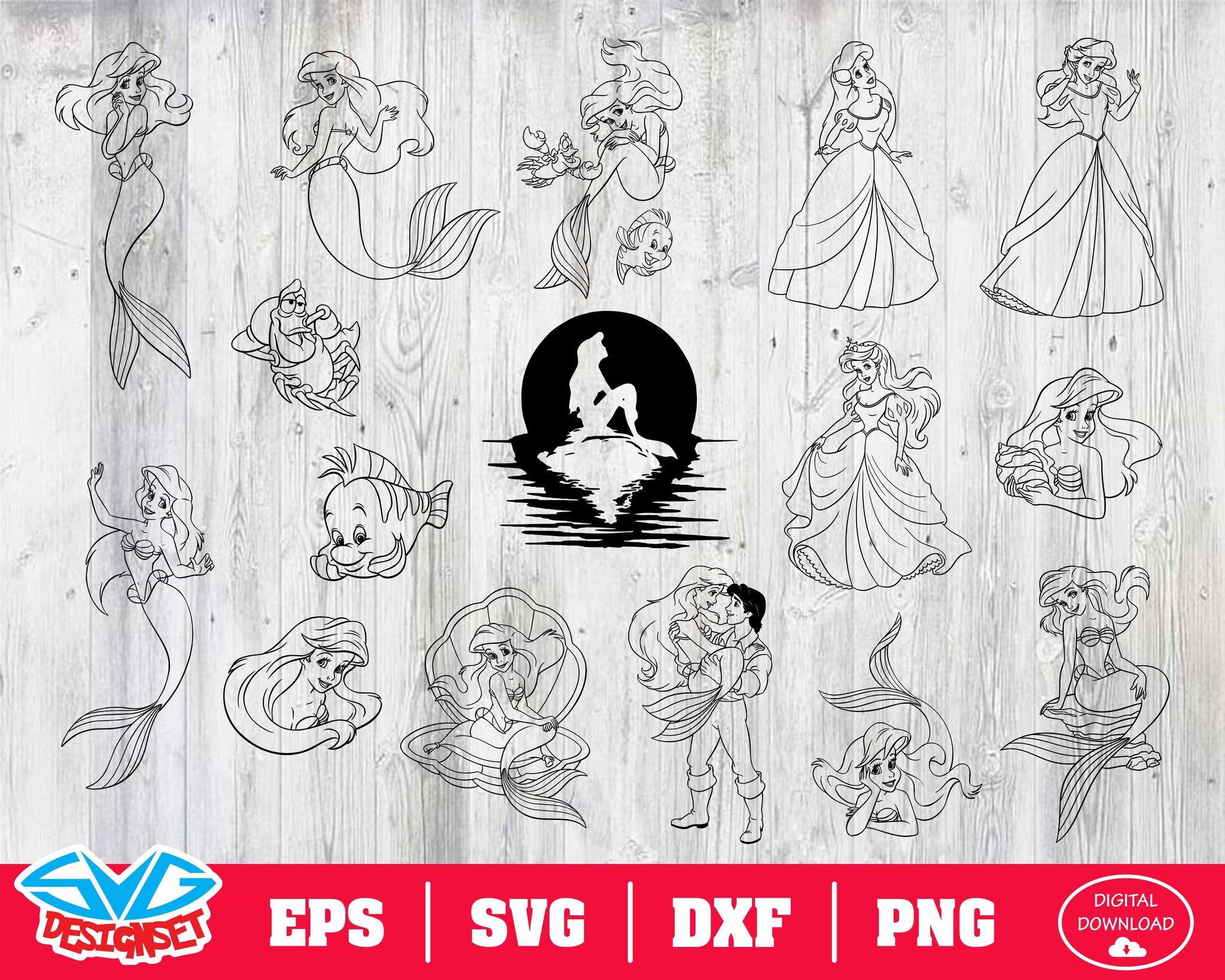The Little Mermaid Svg, Dxf, Eps, Png, Clipart, Silhouette and Cutfiles #2 - SVGDesignSets