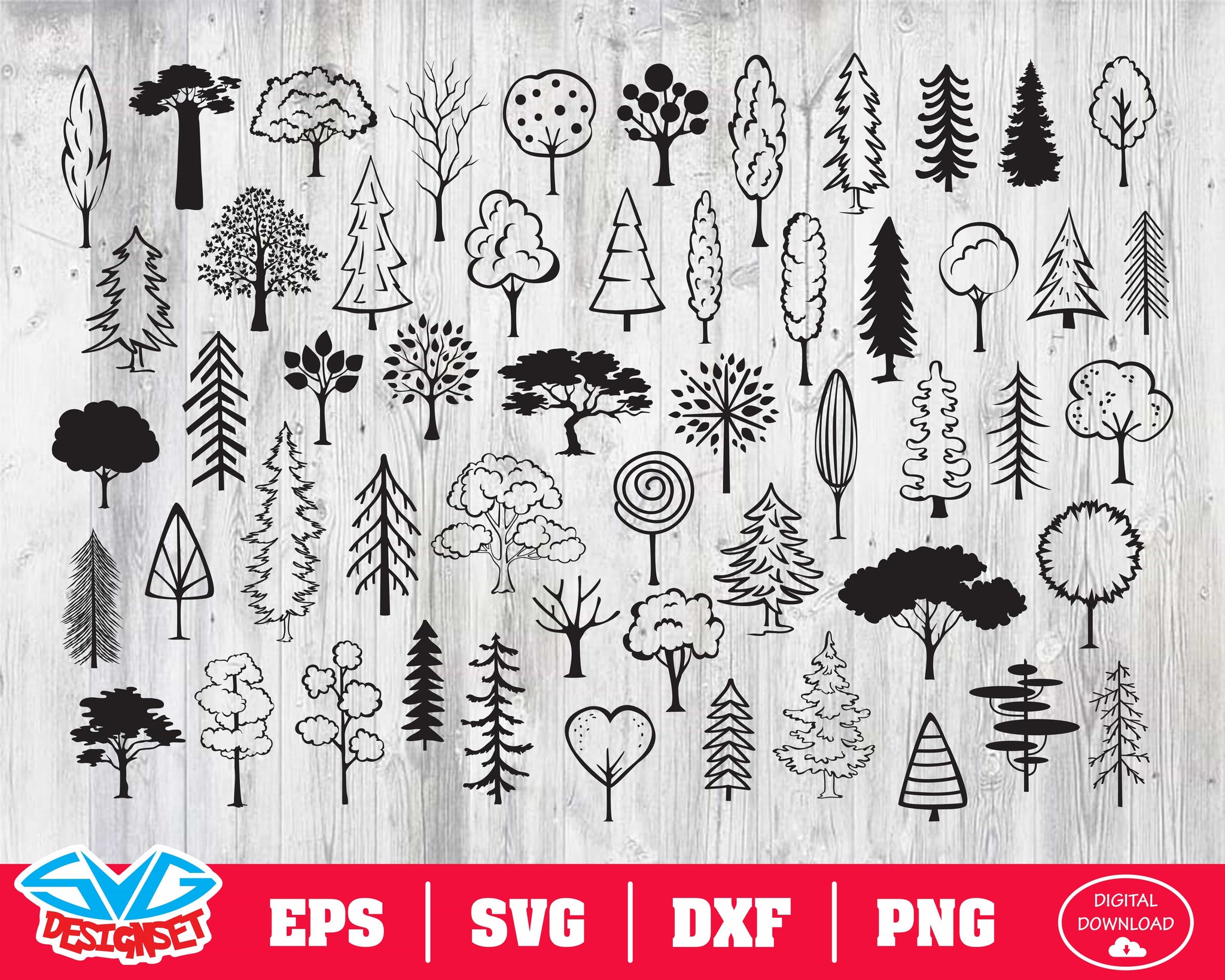 Tree Svg, Dxf, Eps, Png, Clipart, Silhouette and Cutfiles - SVGDesignSets