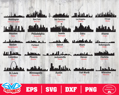 US Skyline Svg, Dxf, Eps, Png, Clipart, Silhouette and Cutfiles #1 - SVGDesignSets