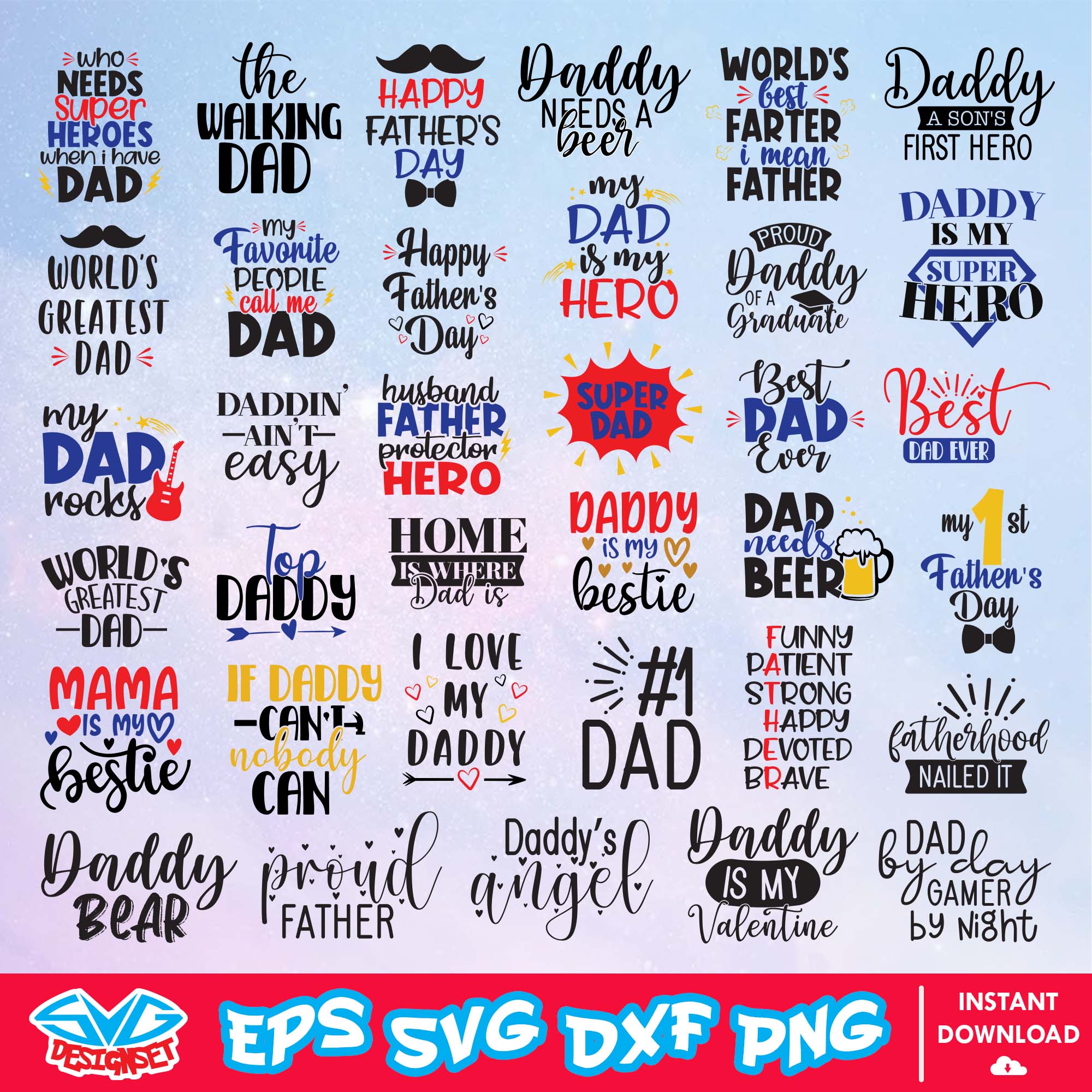 Father's Day Bundle Svg, Dxf, Eps, Png, Clipart, Silhouette and Cut files for Cricut & Silhouette Cameo - SVGDesignSet