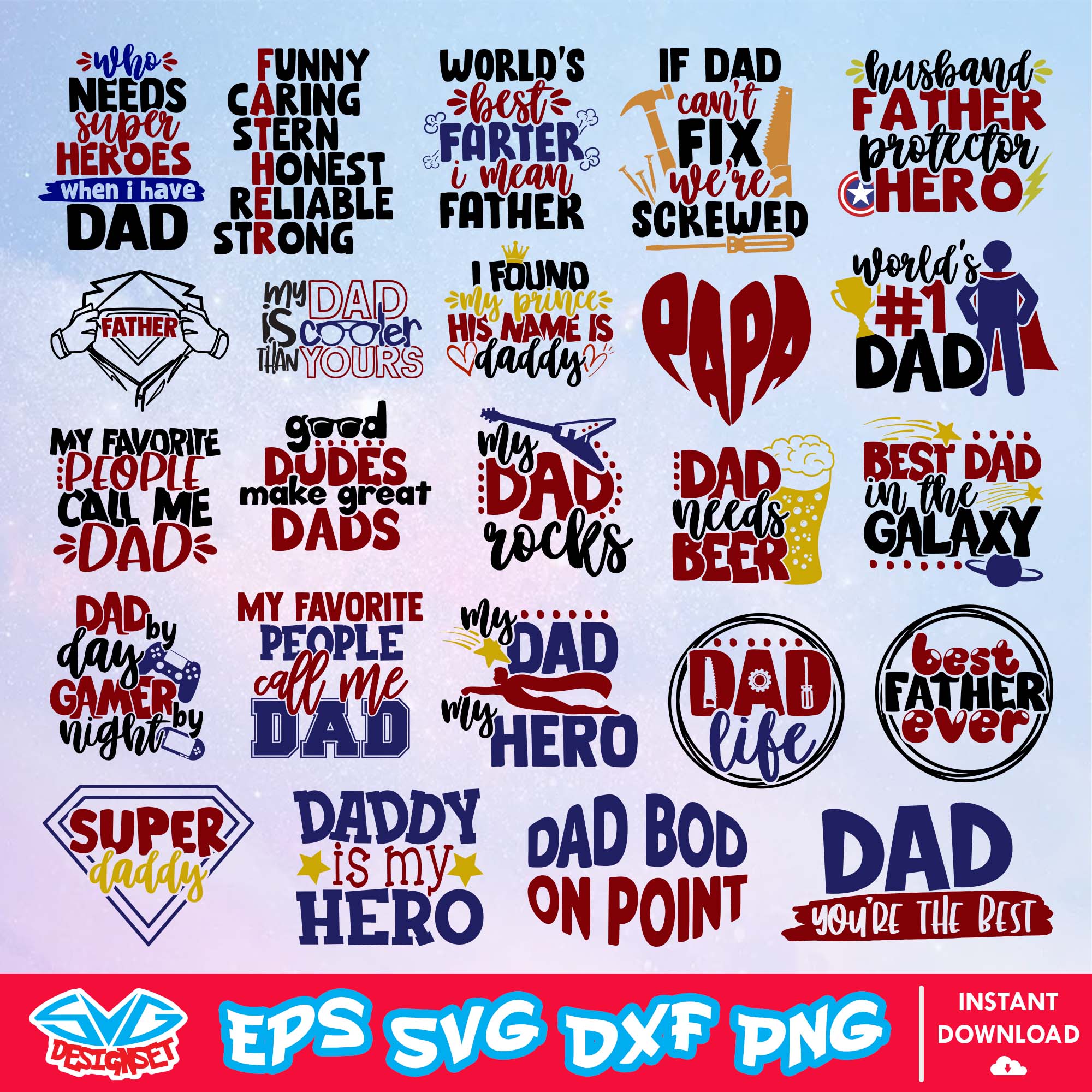 Fathers Day Bundle Svg, Dxf, Eps, Png, Clipart, Silhouette, and Cut files for Cricut & Silhouette Cameo - SVGDesignSet