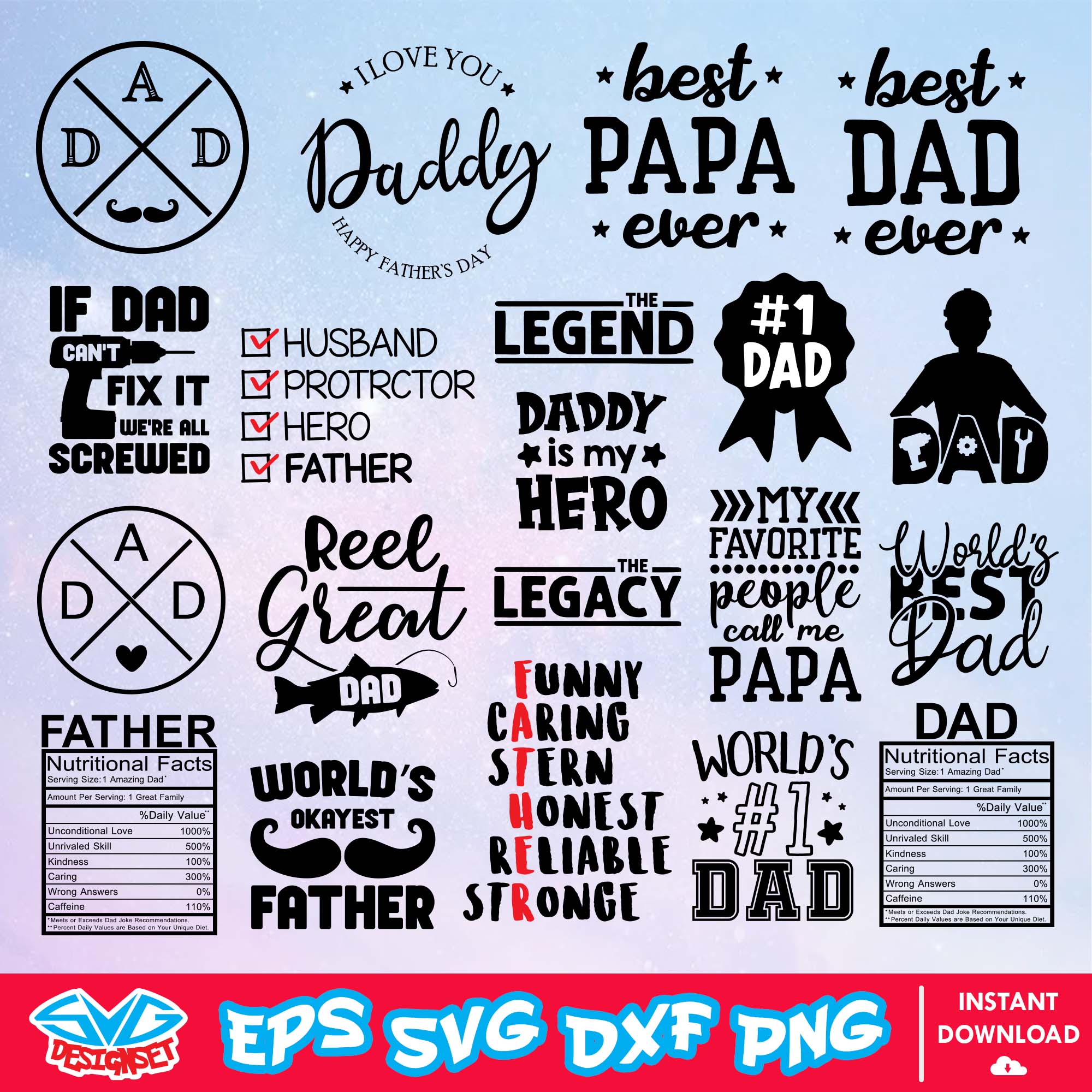 Happy Father's Day Bundle Svg, Dxf, Eps, Png, Clipart, Silhouette and Cut files for Cricut & Silhouette Cameo 2 - SVGDesignSet