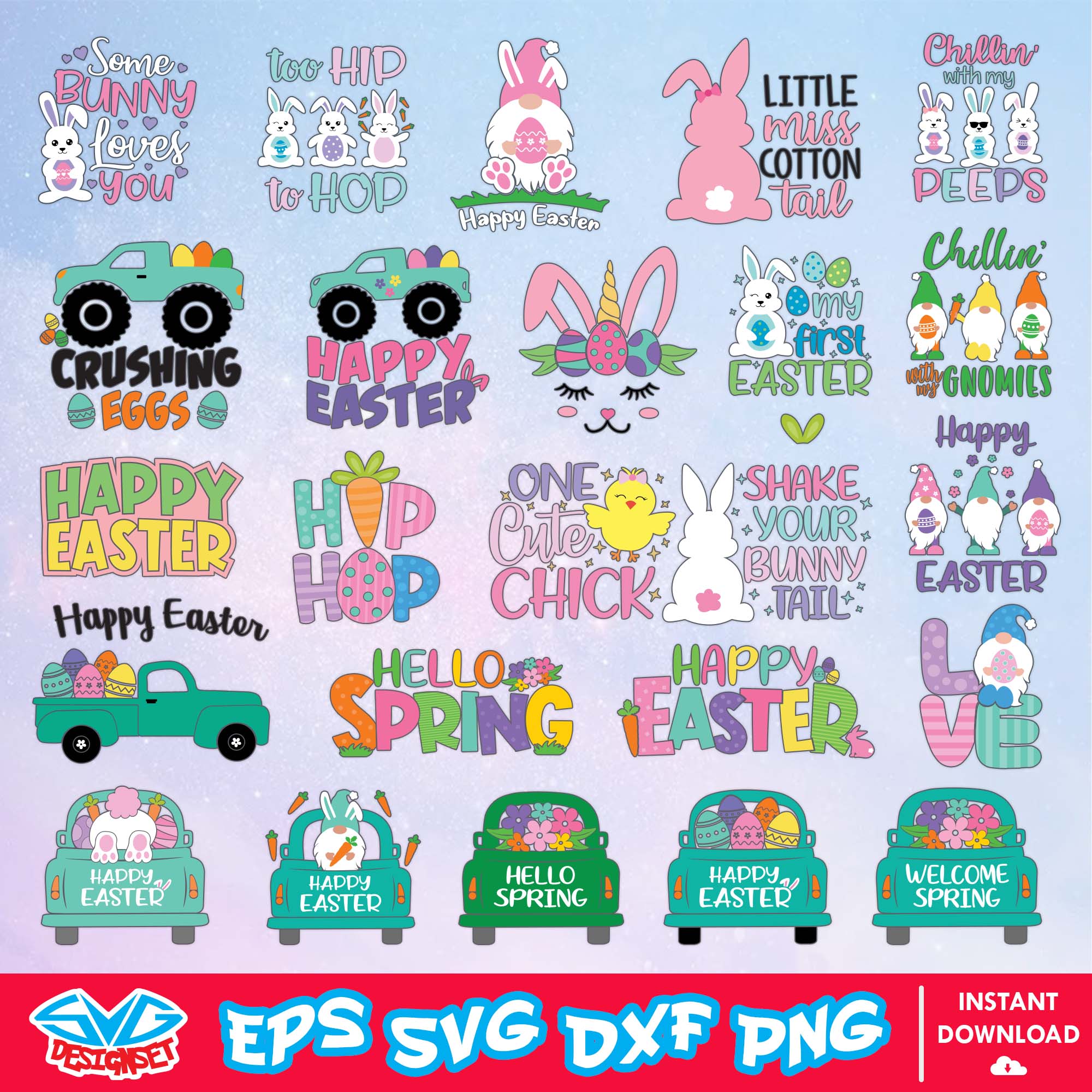 Easter Bundle Svg, Dxf, Eps, Png, Clipart, Silhouette, and Cut files for Cricut & Silhouette Cameo #1