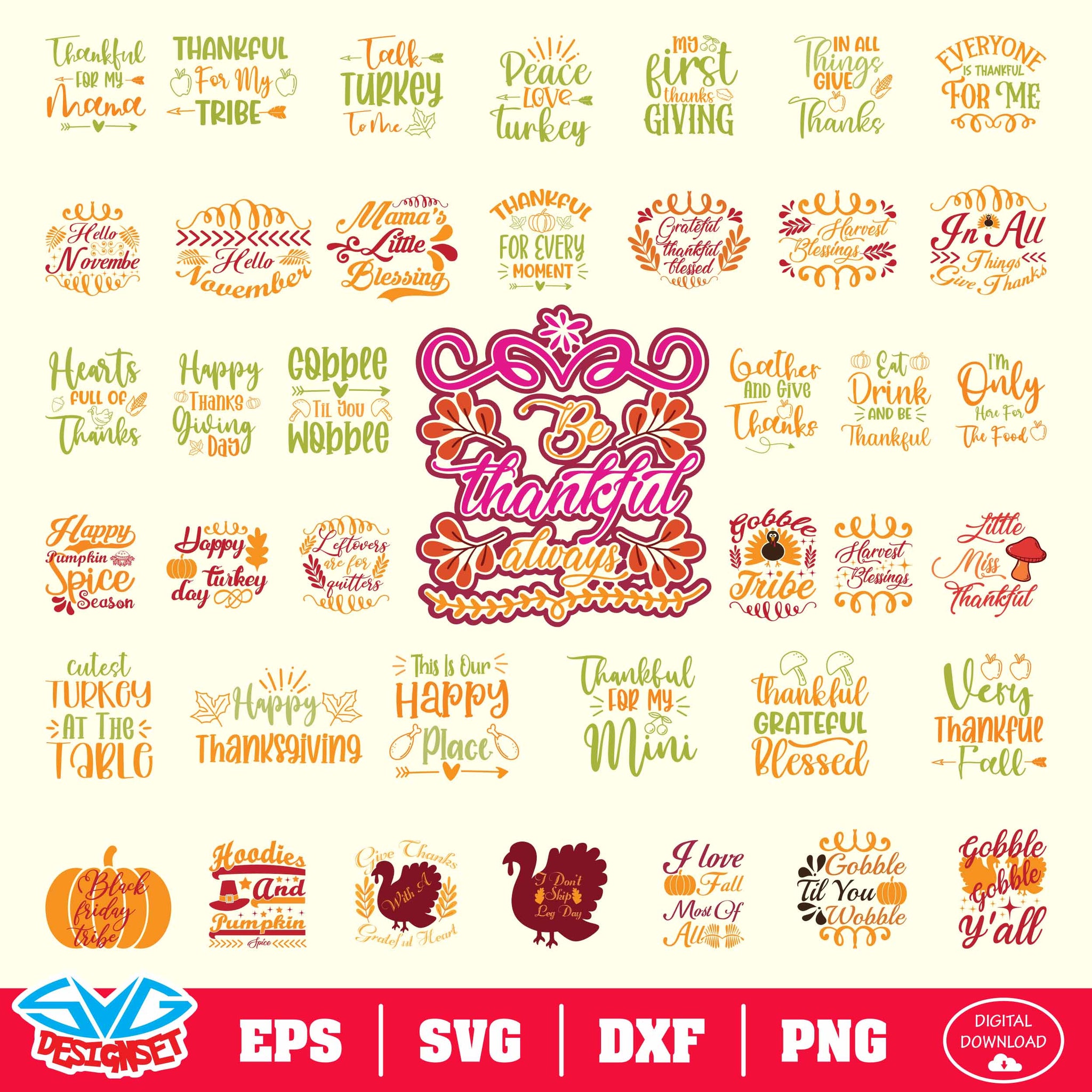 Thanksgiving Svg, Dxf, Eps, Png, Clipart, Silhouette and Cutfiles #001 - SVGDesignSets