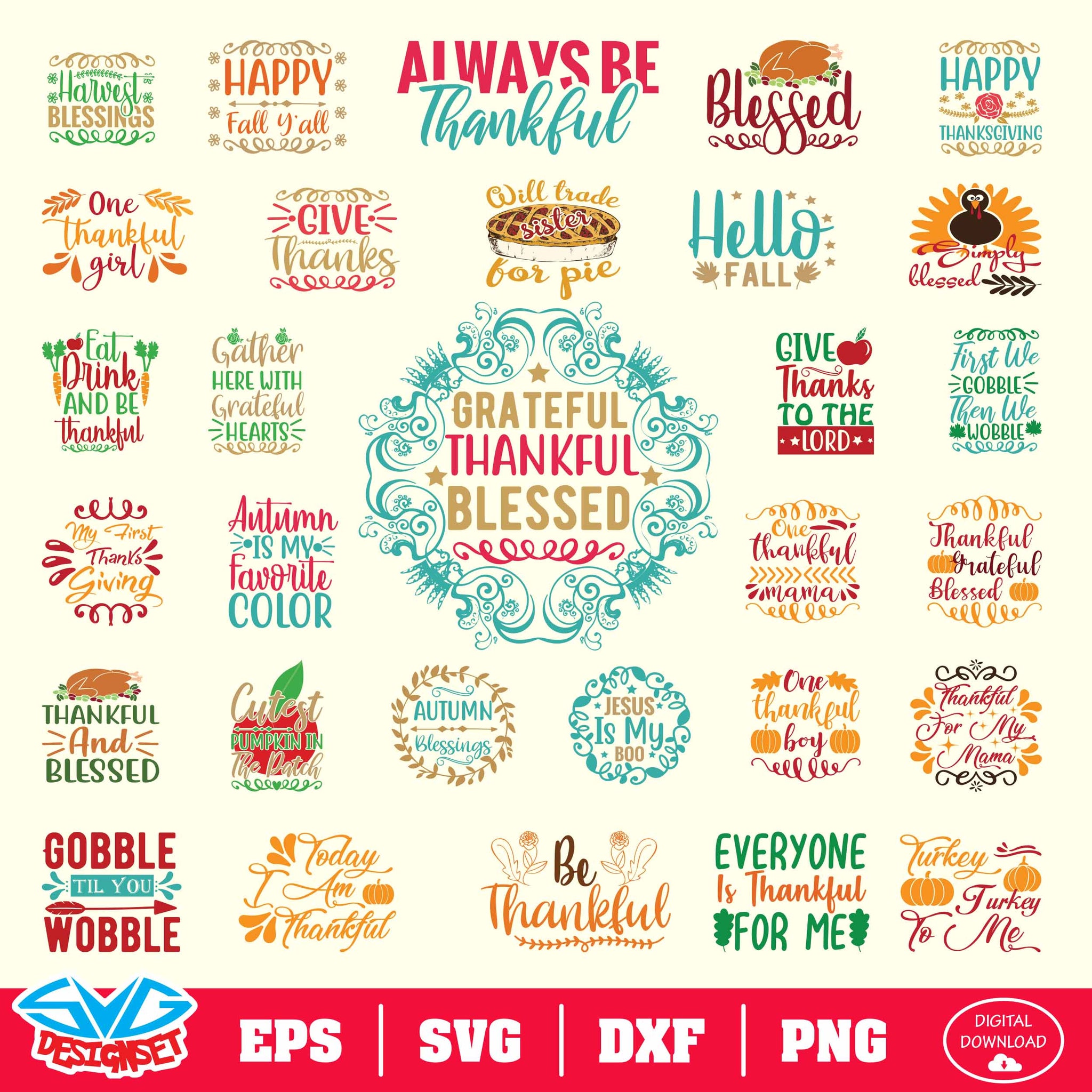 Thanksgiving Svg, Dxf, Eps, Png, Clipart, Silhouette and Cutfiles #003 - SVGDesignSets