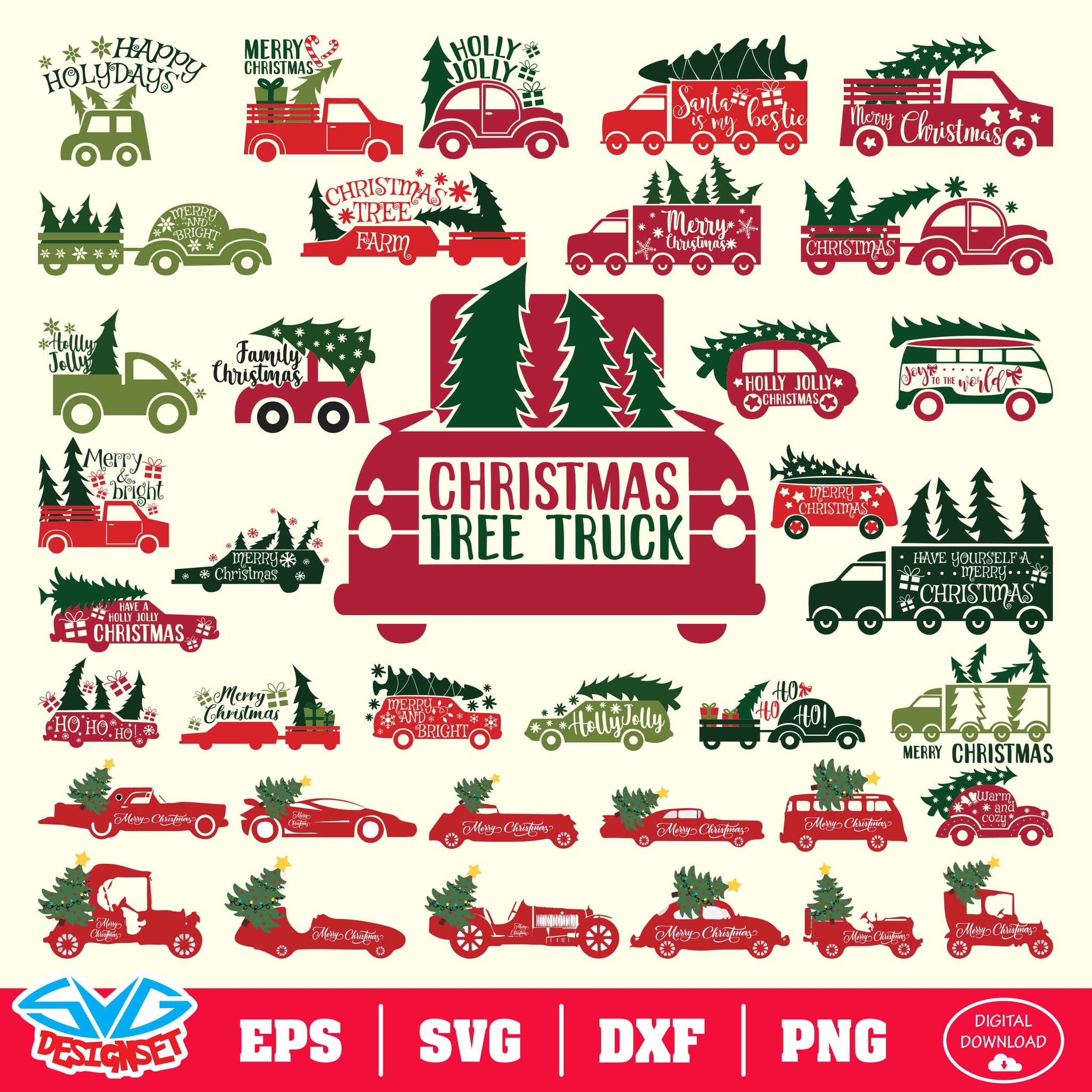Christmas Car Bundle Svg, Dxf, Eps, Png, Clipart, Silhouette and Cutfiles #002 - SVGDesignSets