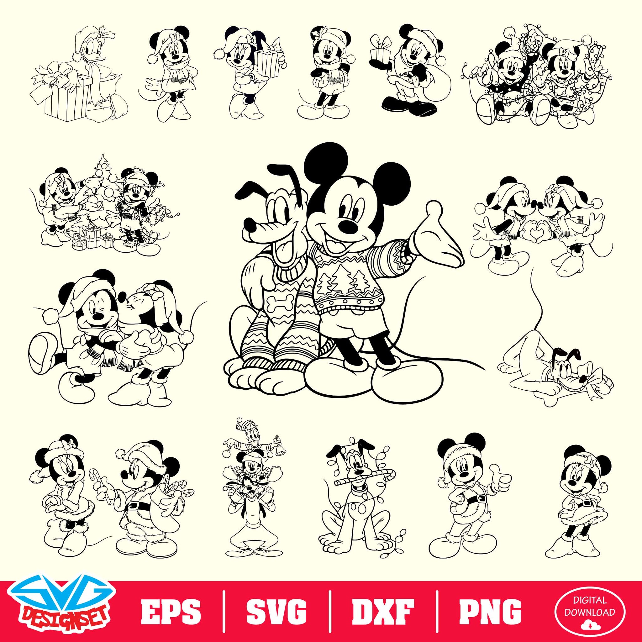 Disney Christmas Bundle Svg, Dxf, Eps, Png, Clipart, Silhouette and Cutfiles #002 - SVGDesignSets