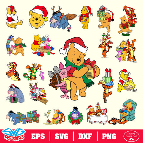 Winnie The Pooh Christmas Bundle Svg, Dxf, Eps, Png, Clipart, Silhouette and Cutfiles #004 - SVGDesignSets