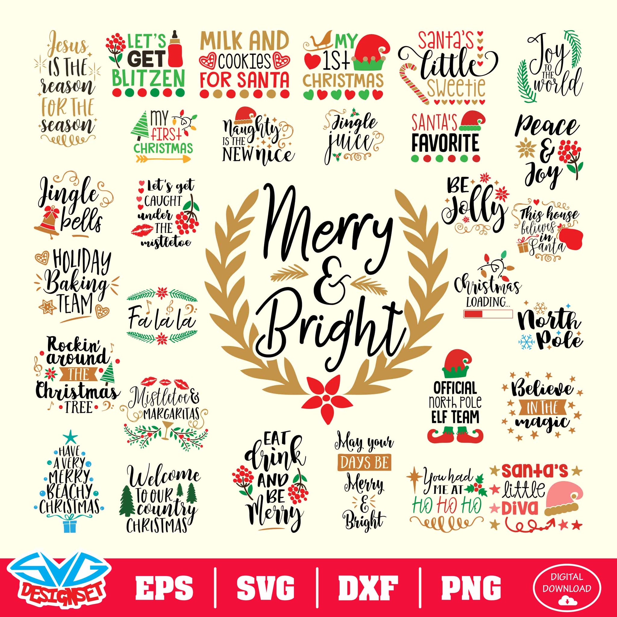 Christmas Bundle Svg, Dxf, Eps, Png, Clipart, Silhouette and Cutfiles #010 - SVGDesignSets