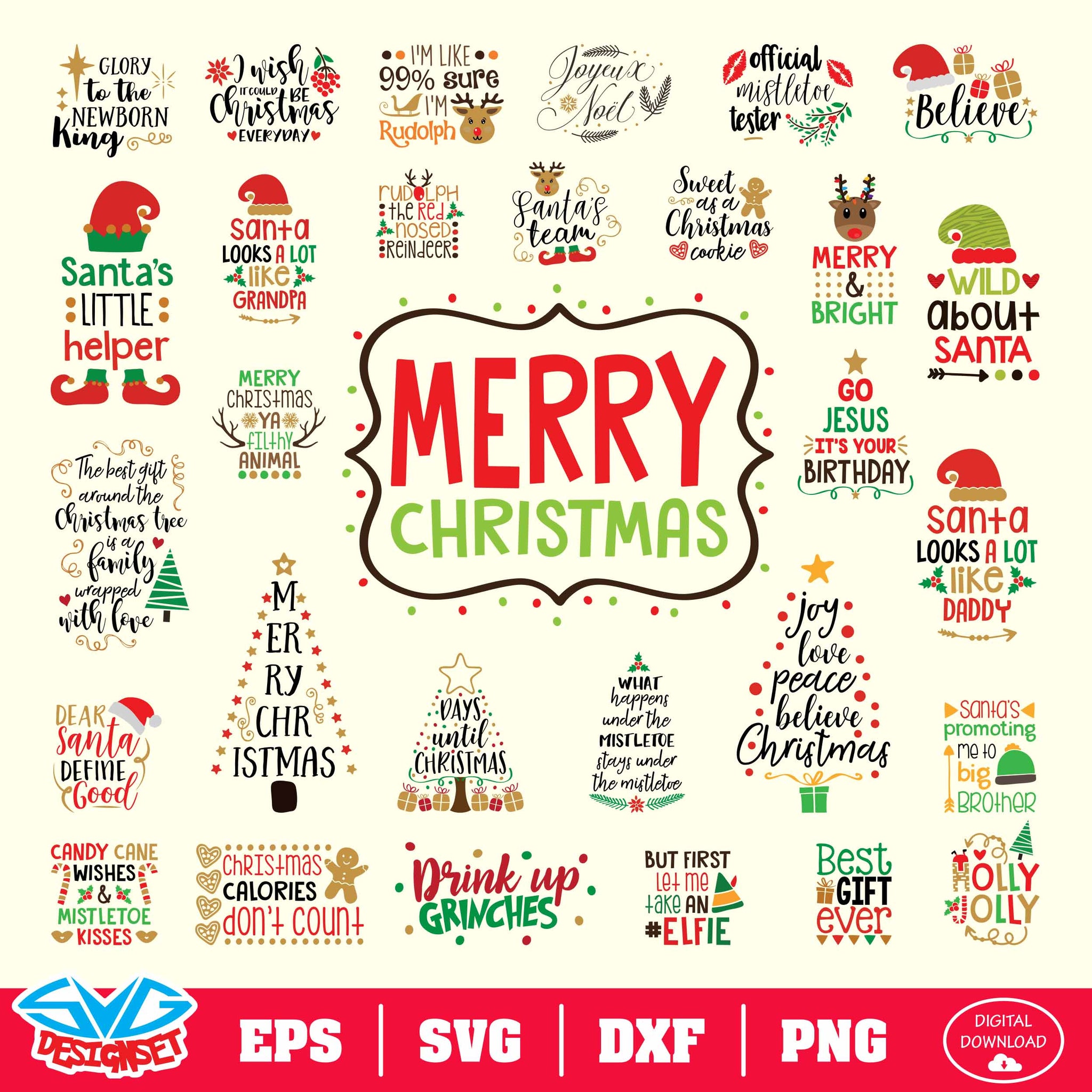 Christmas Bundle Svg, Dxf, Eps, Png, Clipart, Silhouette and Cutfiles #011 - SVGDesignSets